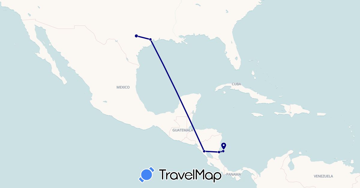 TravelMap itinerary: driving in Nicaragua, United States (North America)