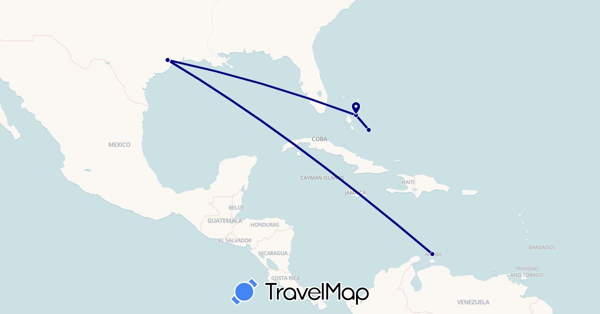 TravelMap itinerary: driving in Aruba, Bahamas, United States (North America)